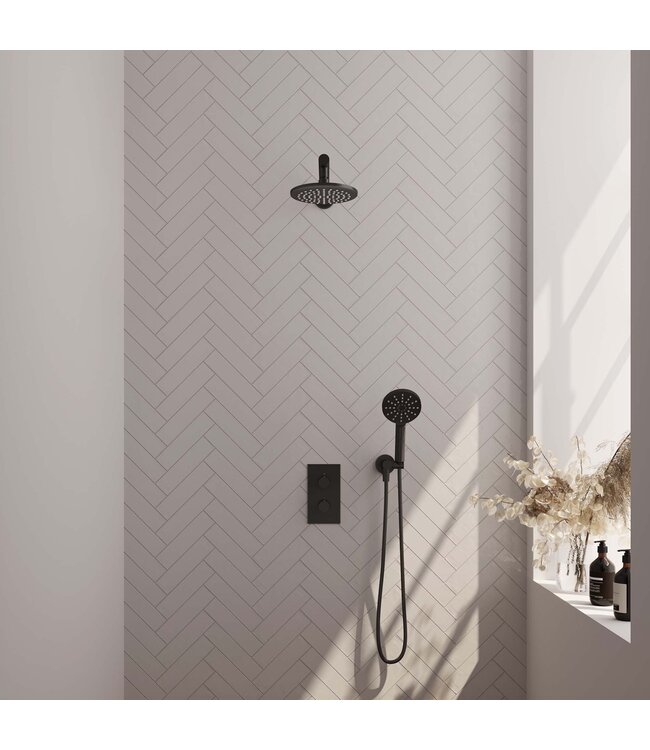 Brauer Carving set 31 thermostatische inbouw regendoucheset met 20 cm. hoofddouche, rechte uitloop en 3 standen handdouche