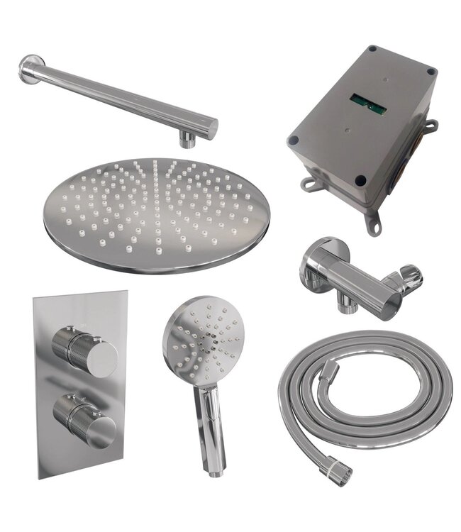 Brauer Carving set 31 thermostatische inbouw regendoucheset met 20 cm. hoofddouche, rechte uitloop en 3 standen handdouche