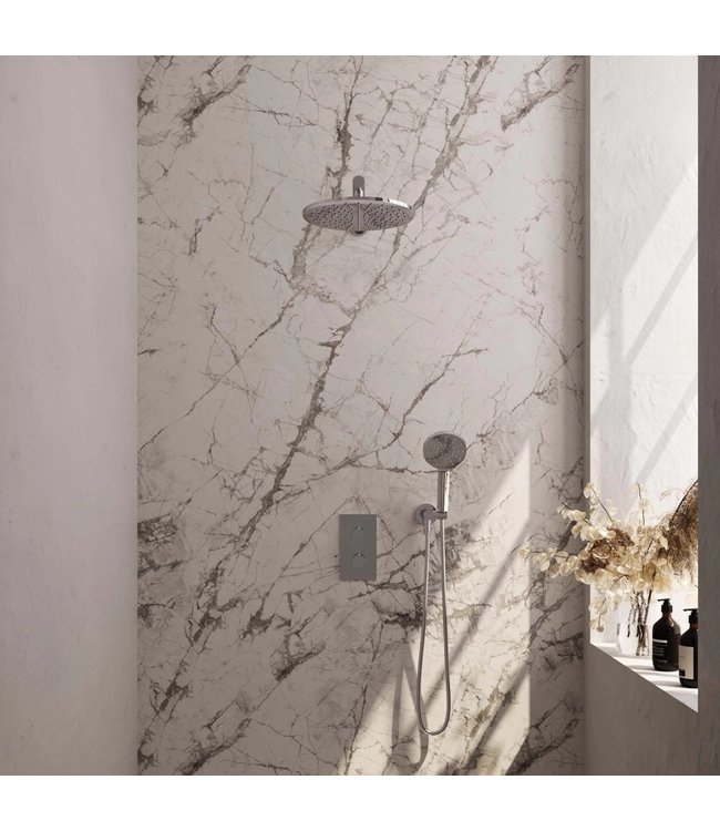 Brauer Carving set 32 thermostatische inbouw regendoucheset met 30 cm. hoofddouche, rechte uitloop en 3 standen handdouche