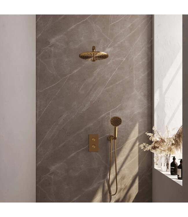 Brauer Carving set 32 thermostatische inbouw regendoucheset met 30 cm. hoofddouche, rechte uitloop en 3 standen handdouche