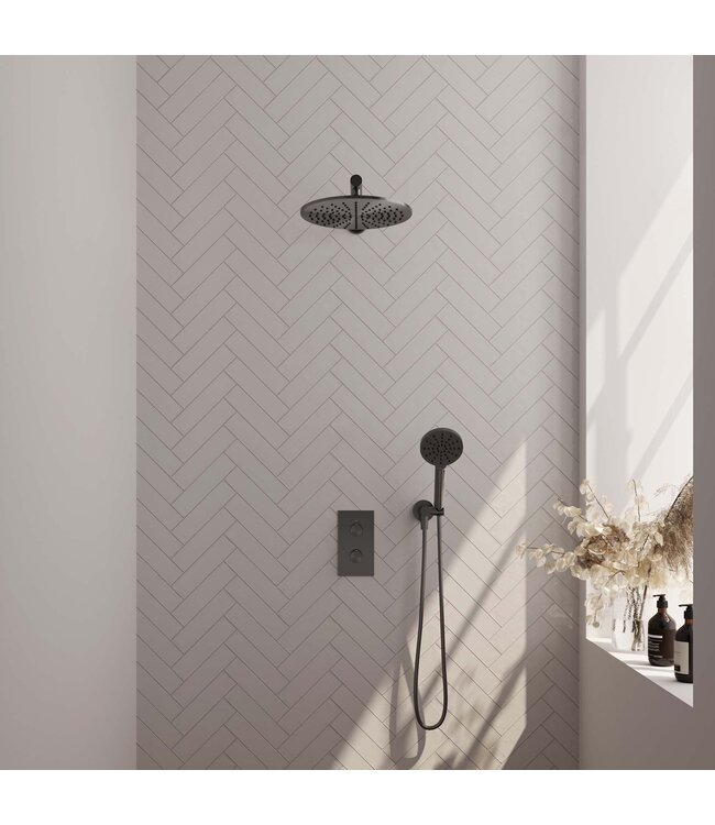 Brauer Carving set 32 thermostatische inbouw regendoucheset met 30 cm. hoofddouche, rechte uitloop en 3 standen handdouche