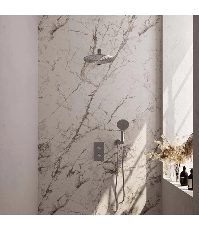 Brauer Carving set 32 thermostatische inbouw regendoucheset met 30 cm. hoofddouche, rechte uitloop en 3 standen handdouche