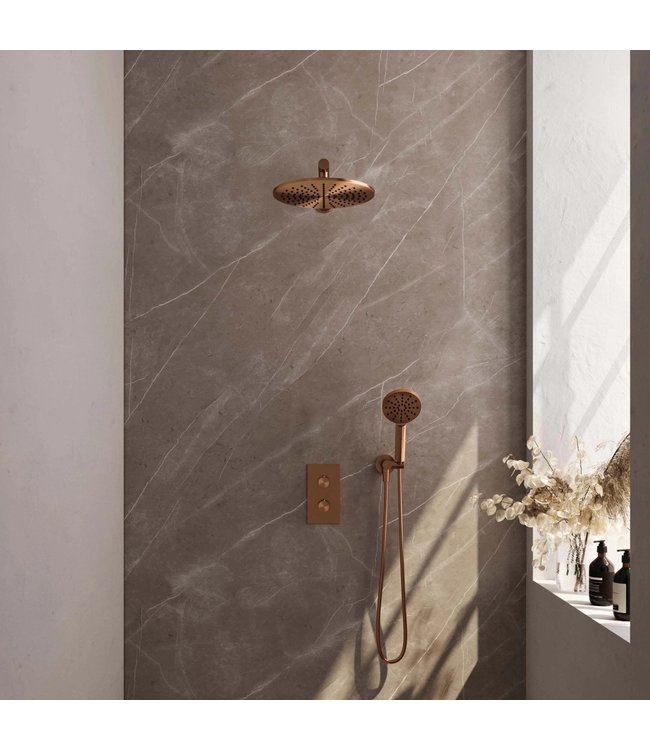 Brauer Carving set 32 thermostatische inbouw regendoucheset met 30 cm. hoofddouche, rechte uitloop en 3 standen handdouche