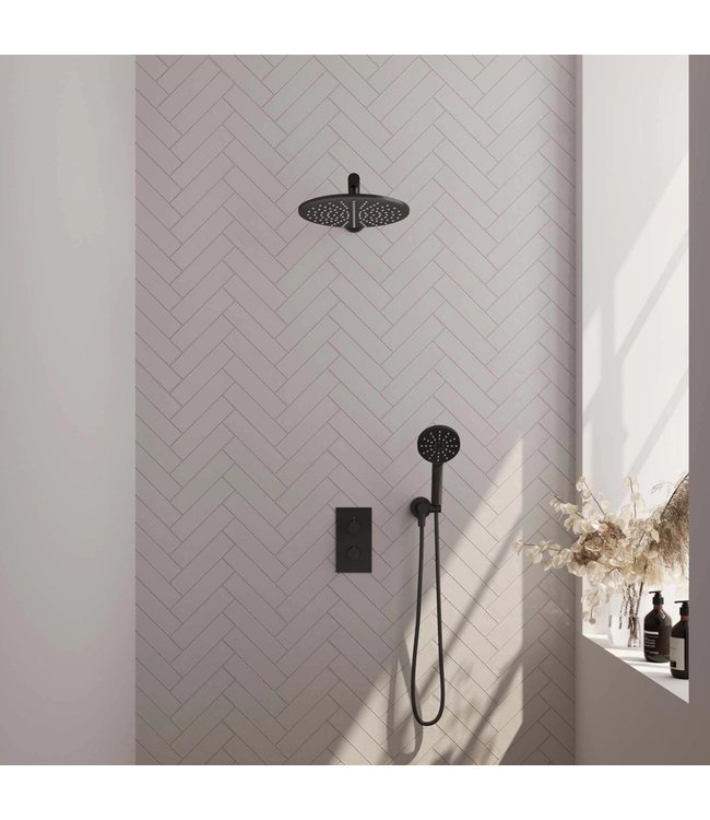 Brauer Carving set 32 thermostatische inbouw regendoucheset met 30 cm. hoofddouche, rechte uitloop en 3 standen handdouche