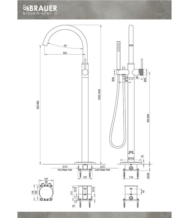Vrijstaande badmengkraan  Brauer Carving set 1