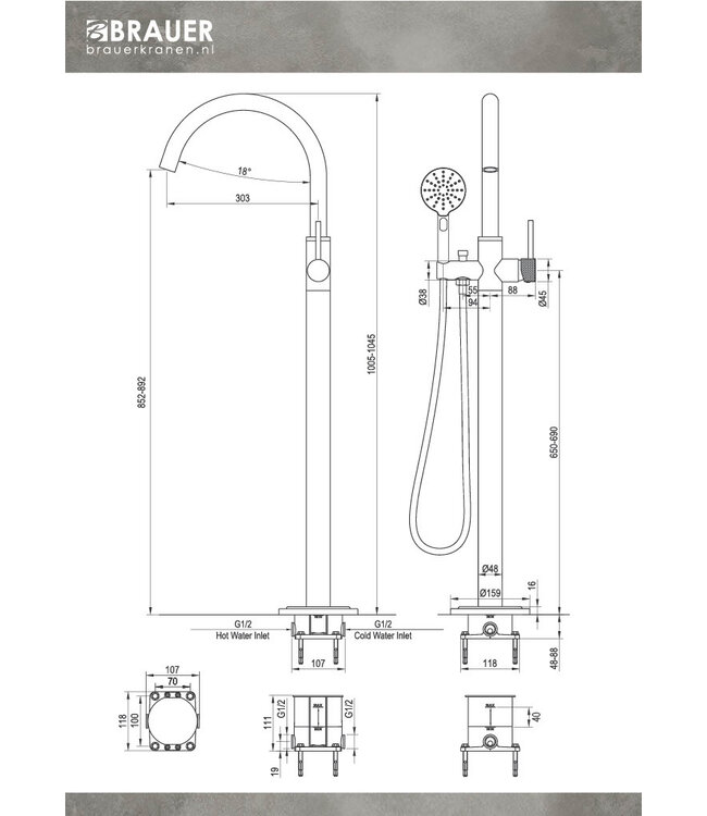 Vrijstaande badmengkraan  Brauer Carving set 2