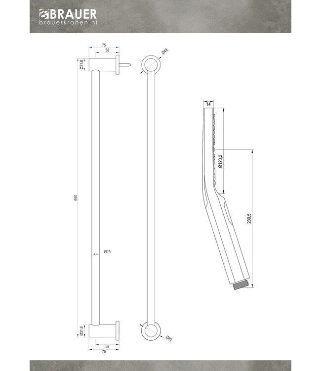 Badthermostaat met glijstangset Brauer Carving set 2