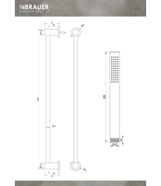 Badthermostaat met glijstangset Brauer Carving set 1