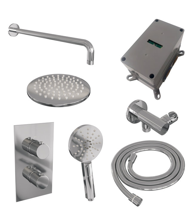 Brauer Carving set 33 thermostatische inbouw regendoucheset met 20 cm. hoofddouche, gebogen uitloop en 3 standen handdouche