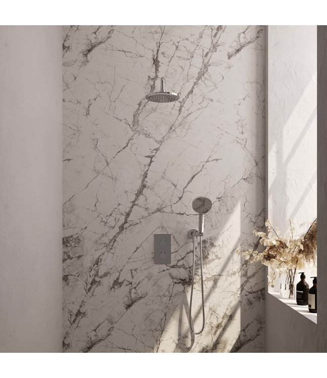 Brauer Carving set 33 thermostatische inbouw regendoucheset met 20 cm. hoofddouche, gebogen uitloop en 3 standen handdouche