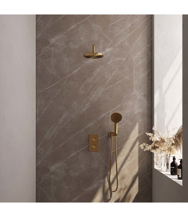 Brauer Carving set 33 thermostatische inbouw regendoucheset met 20 cm. hoofddouche, gebogen uitloop en 3 standen handdouche