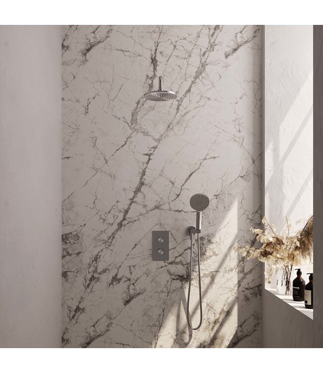 Brauer Carving set 33 thermostatische inbouw regendoucheset met 20 cm. hoofddouche, gebogen uitloop en 3 standen handdouche