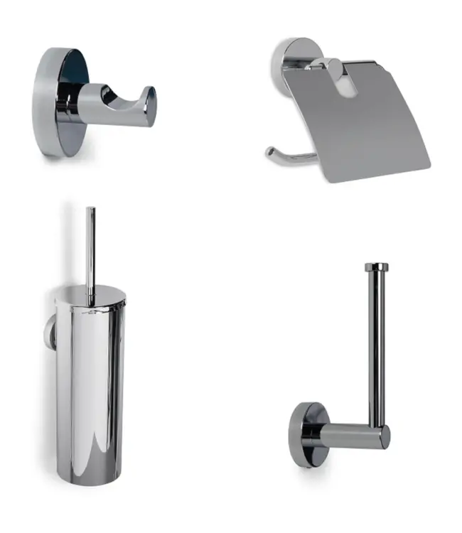 Blue Label Vida toiletset, toiletborstel, toiletrolhouder, reserverolhouder en haakje, chroom