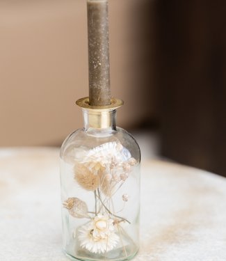 Bries aan Zee Glas lysestage 16cm tørrede blomster hvide