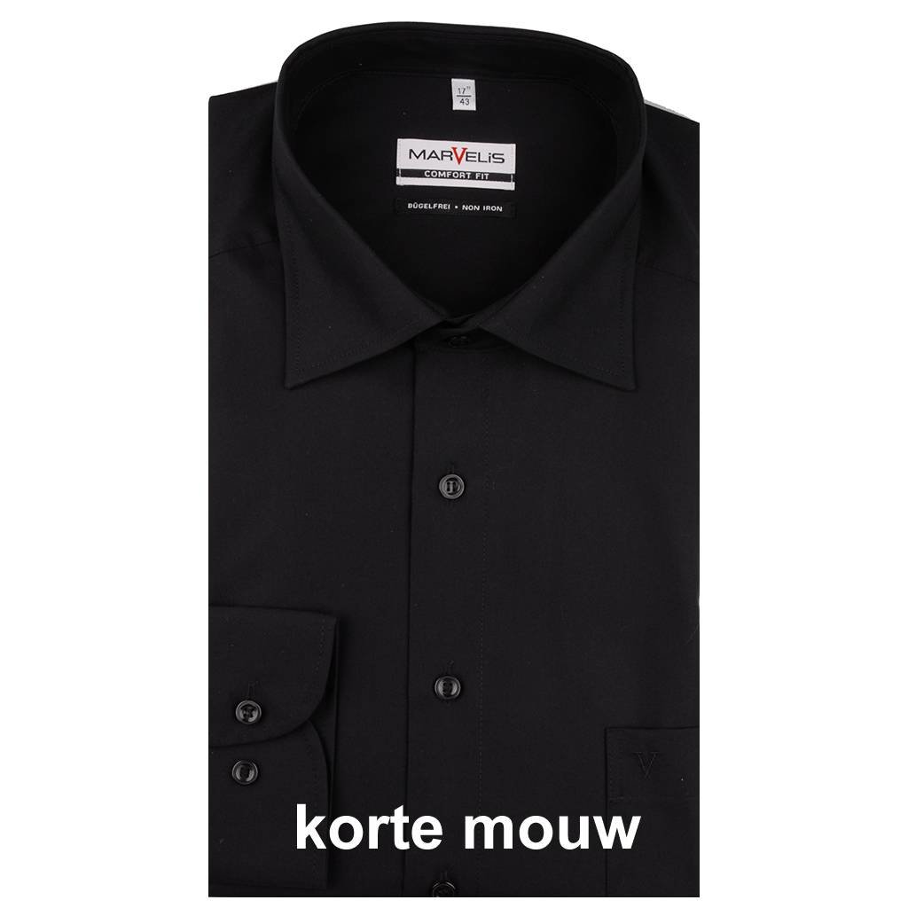 MarVelis MarVelis strijkvrij overhemd Comfort Fit zwart, New Kent, Korte mouw