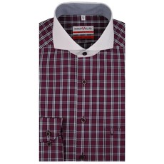 MarVelis MarVelis strijkvrij overhemd bordeaux ruit met contrast Modern Fit, Semi New Kent kraag