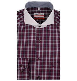 MarVelis MarVelis strijkvrij overhemd bordeaux ruit met contrast Modern Fit, Semi New Kent kraag