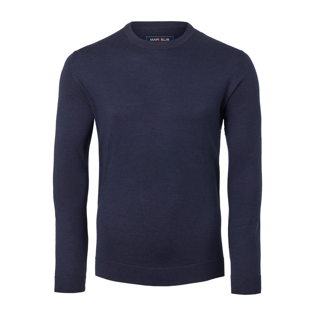 MarVelis MarVelis Merino Wol Trui O-hals, donkerblauw