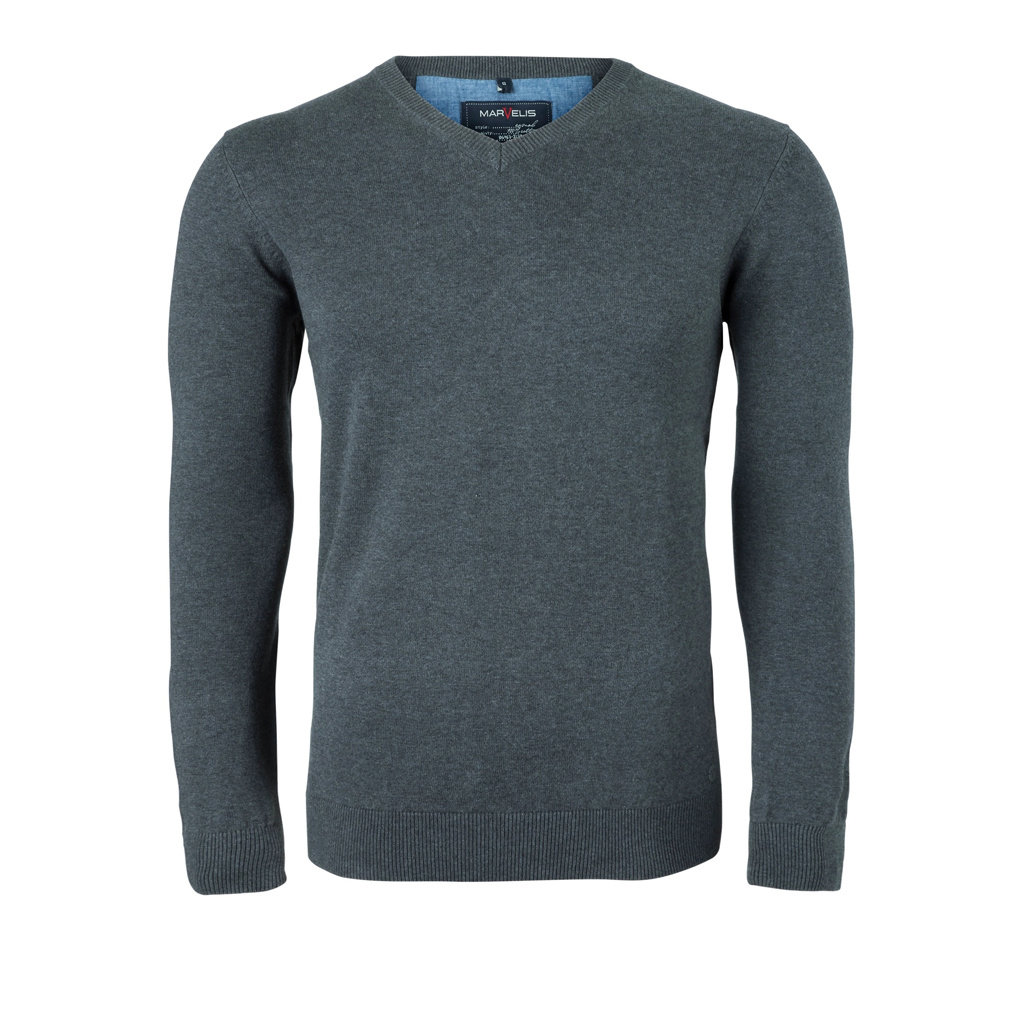 MarVelis MarVelis trui katoen, antraciet V-hals