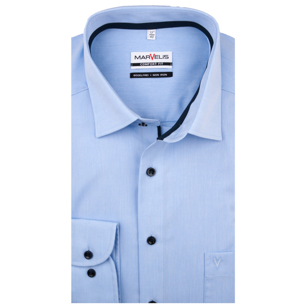MarVelis MarVelis strijkvrij overhemd  lichtblauw Comfort Fit, New Kent kraag