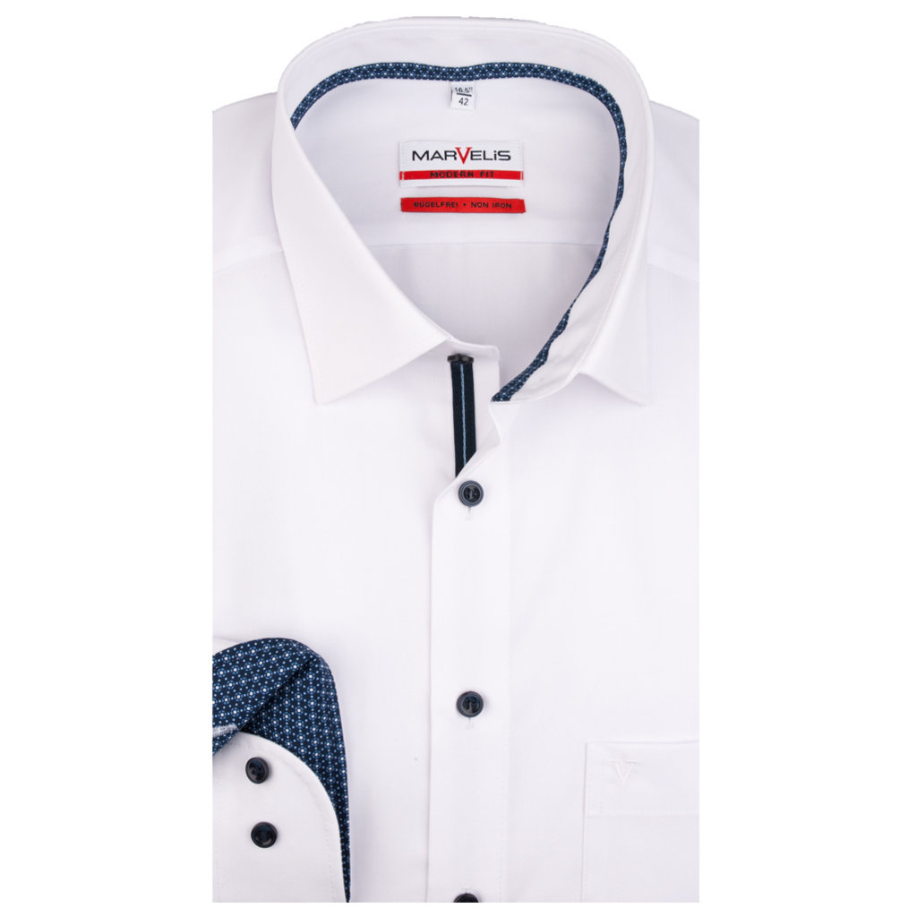 MarVelis MarVelis strijkvrij overhemd  wit met print contrast Modern Fit, New Kent kraag