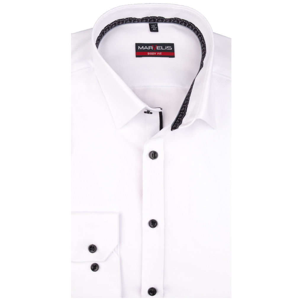 MarVelis MarVelis overhemd wit met print contrast Body Fit, New York Kent kraag