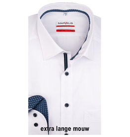 MarVelis MarVelis strijkvrij overhemd  wit extra lange mouw met print contrast Modern Fit, New Kent kraag