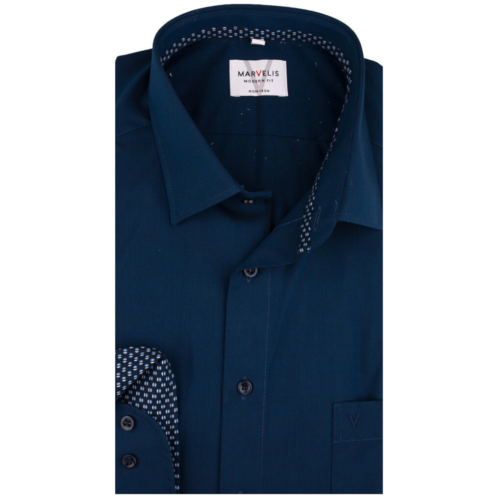 MarVelis MarVelis strijkvrij overhemd  donkerblauw met contrast Modern Fit, New Kent kraag