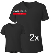 MarVelis Double Pack Marvelis body fit T-shirts zwart, V-hals