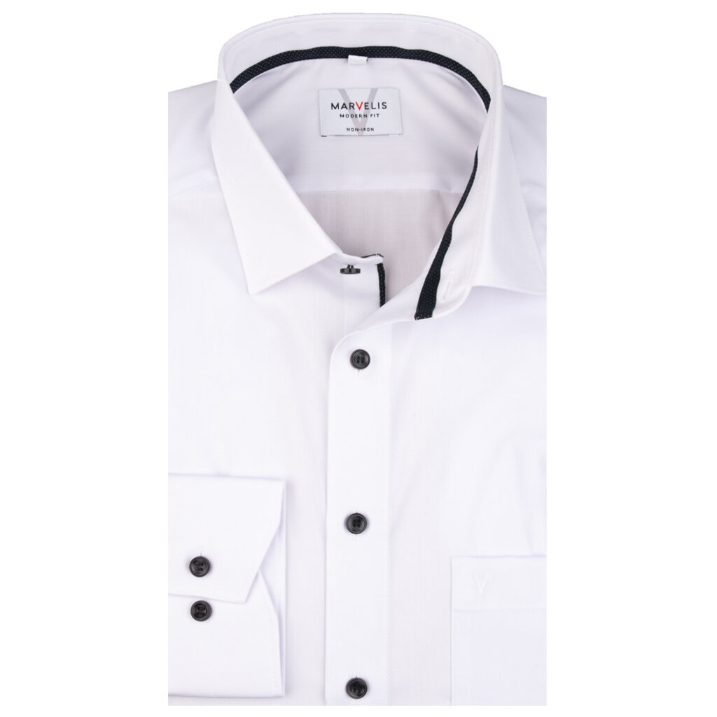 MarVelis MarVelis strijkvrij overhemd  wit met contrast Modern Fit, New Kent kraag