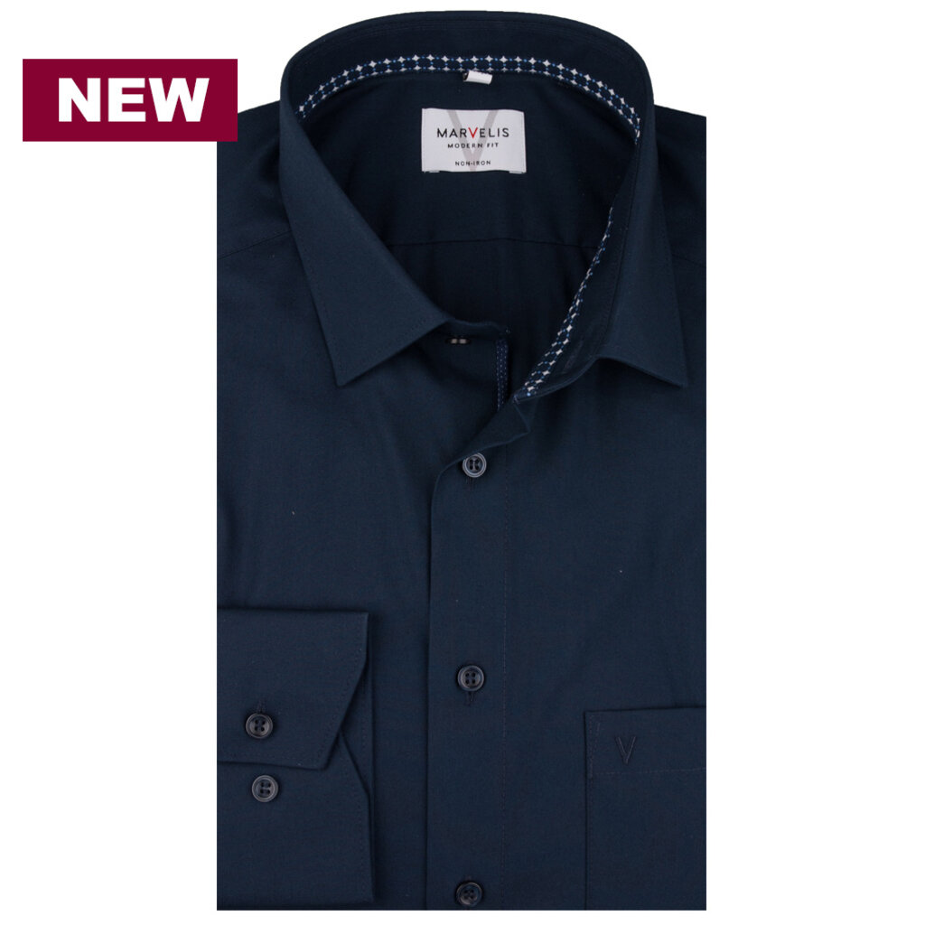 MarVelis MarVelis strijkvrij overhemd  donkerblauw met contrast Modern Fit, New Kent kraag