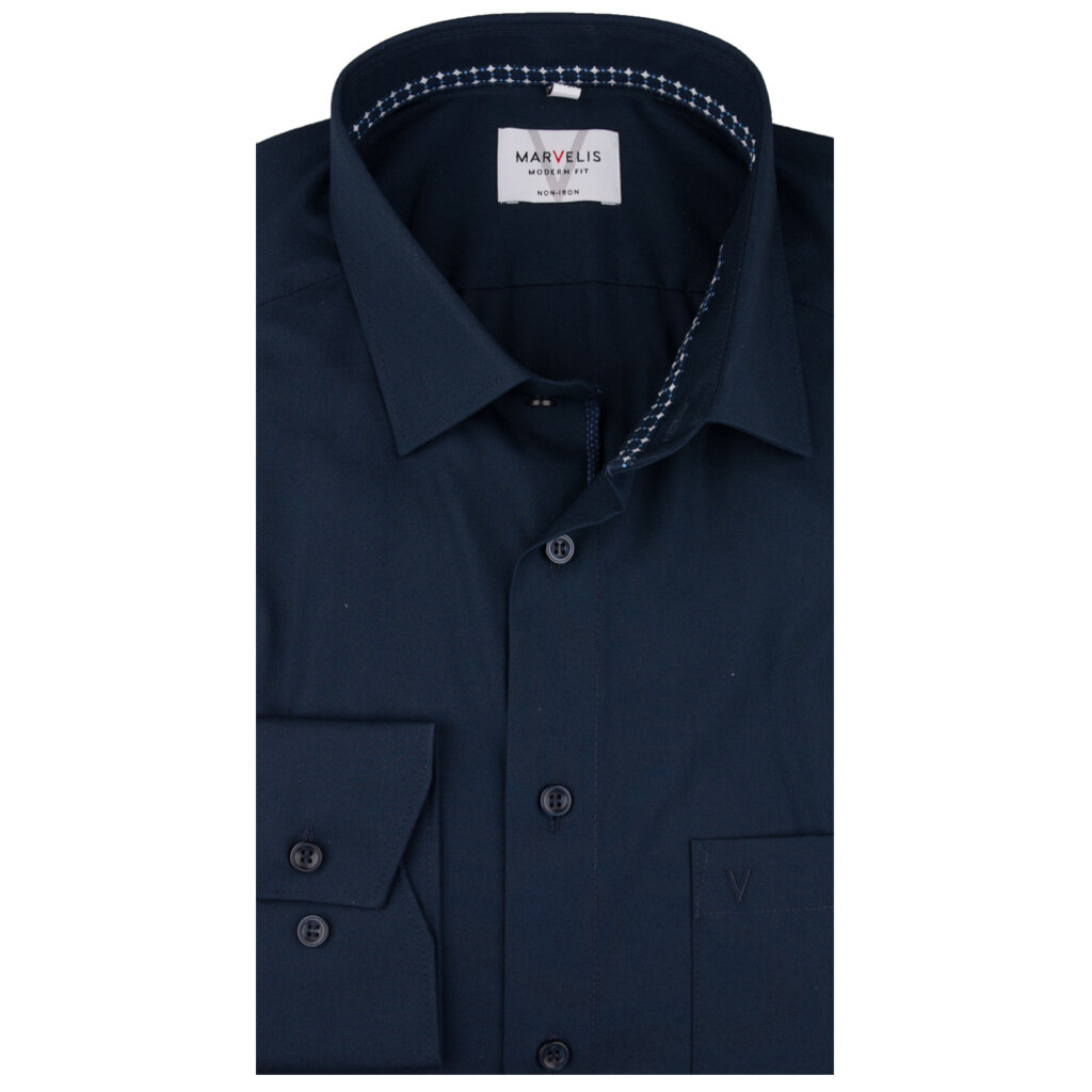 MarVelis MarVelis strijkvrij overhemd  donkerblauw met contrast Modern Fit, New Kent kraag