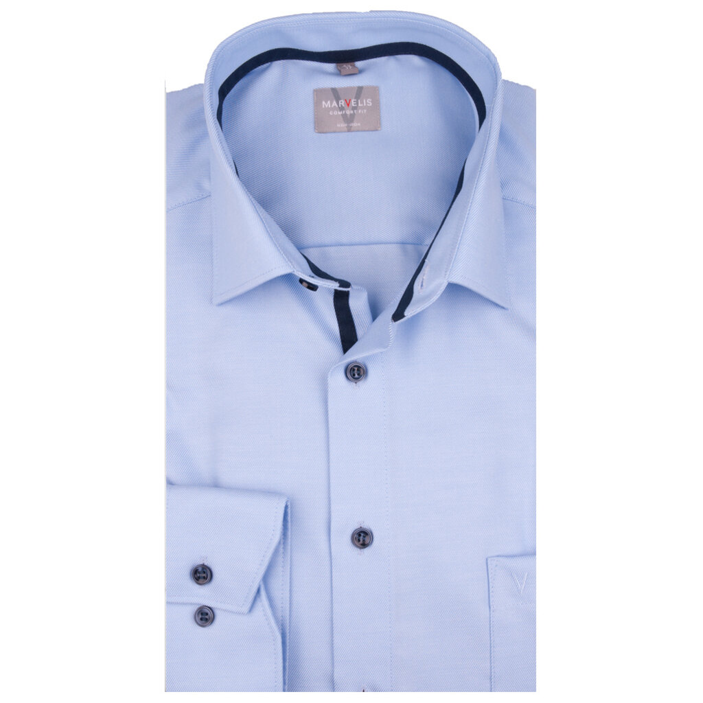 MarVelis MarVelis strijkvrij overhemd  fijn twill lichtblauw Comfort Fit, New Kent kraag