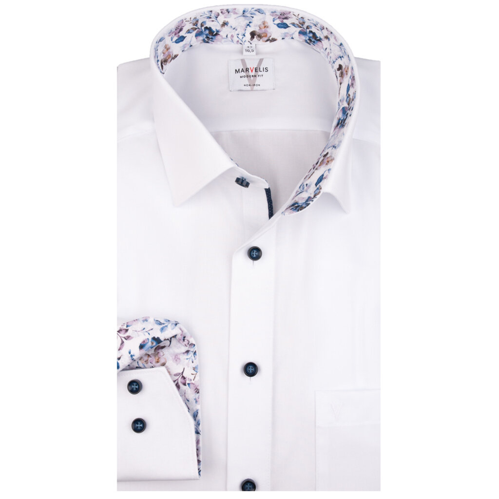 MarVelis MarVelis strijkvrij overhemd  wit met contrast Modern Fit, New Kent kraag
