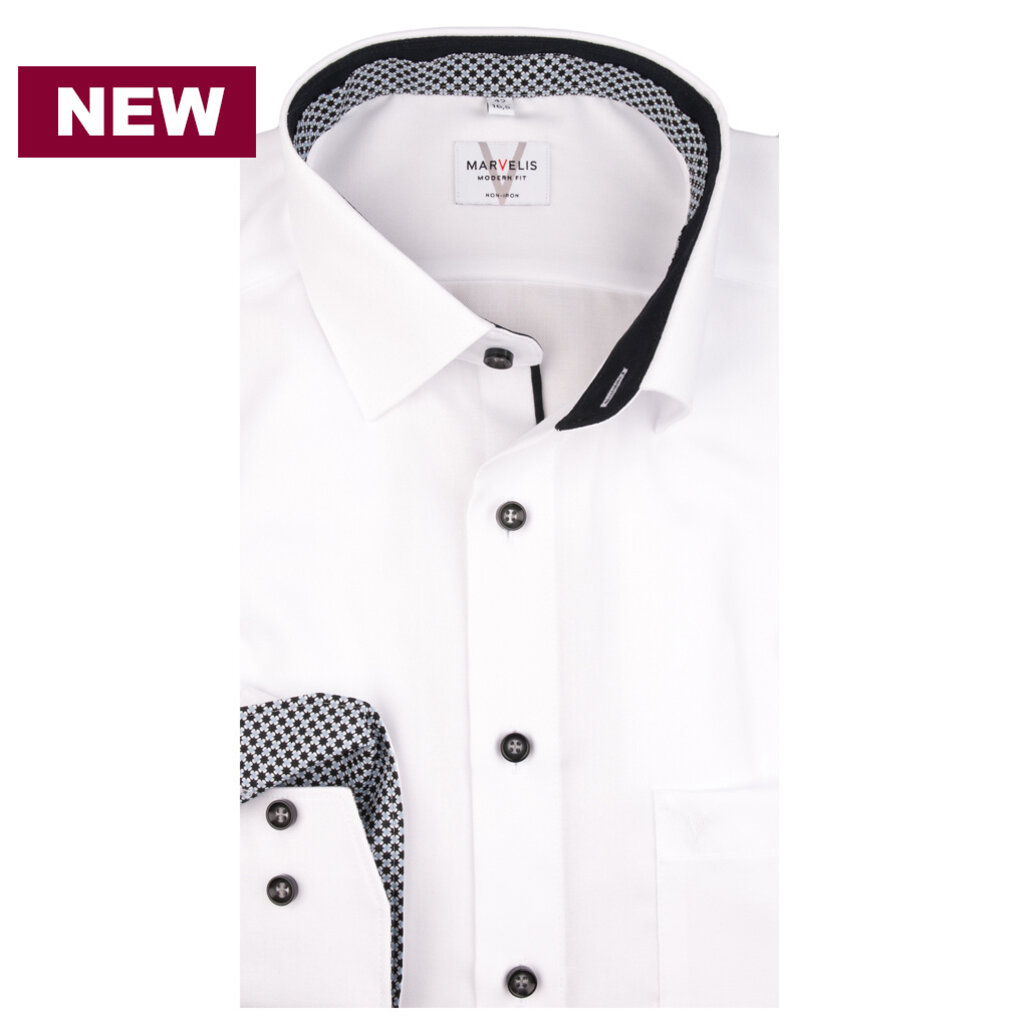 MarVelis MarVelis strijkvrij overhemd  wit met contrast Modern Fit, New Kent kraag