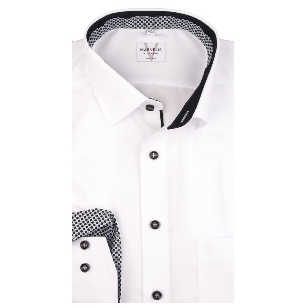 MarVelis MarVelis strijkvrij overhemd  wit met contrast Modern Fit, New Kent kraag