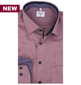 MarVelis MarVelis strijkvrij overhemd  bordeaux rood met contrast Modern Fit, New Kent kraag