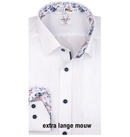 MarVelis MarVelis strijkvrij overhemd extra lange mouw wit met contrast Modern Fit, New Kent kraag