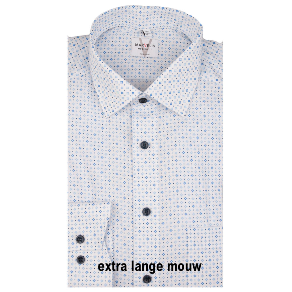 MarVelis MarVelis strijkvrij overhemd  extra lange mouw met print Modern Fit, New Kent kraag
