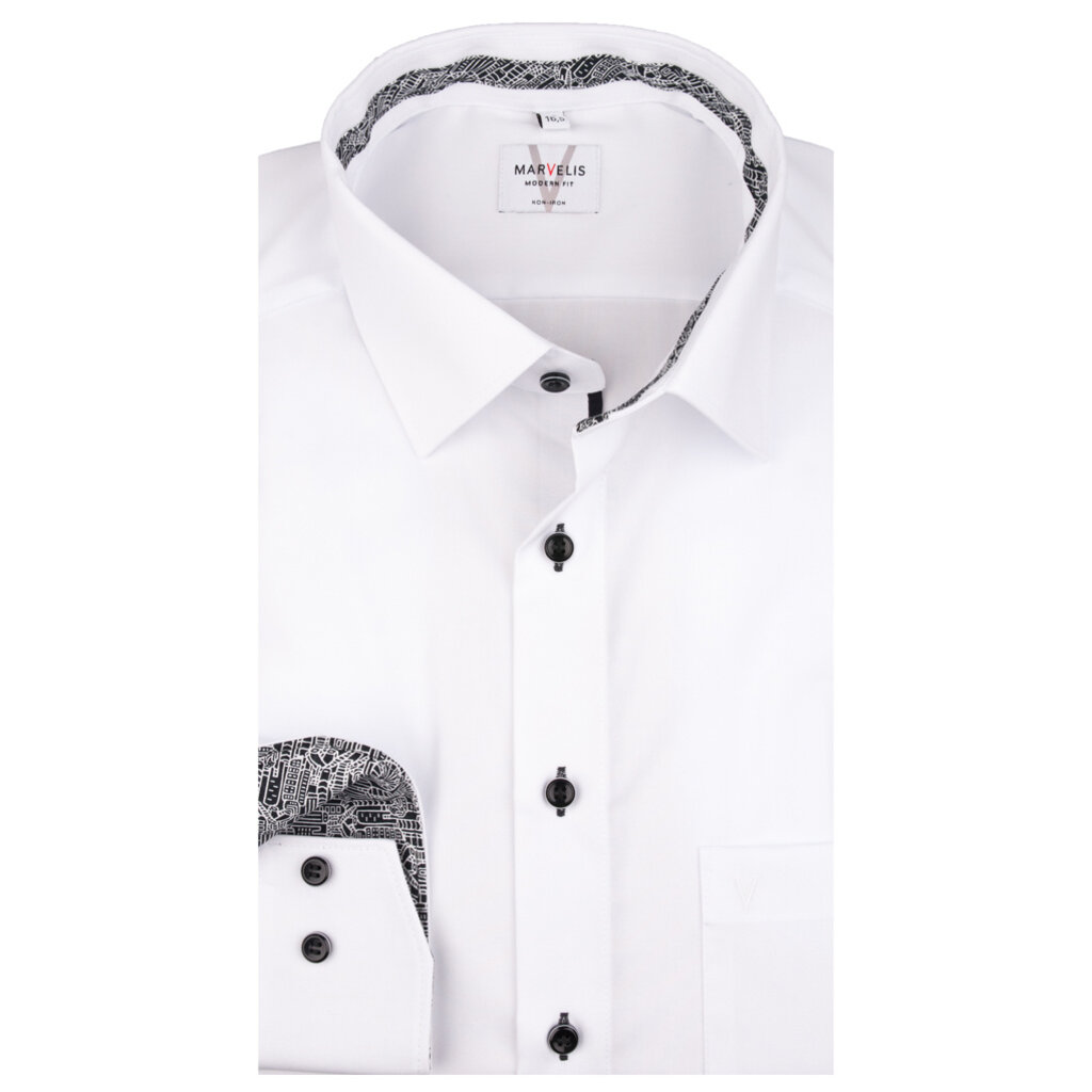 MarVelis MarVelis strijkvrij overhemd  wit met contrast Modern Fit, New Kent kraag