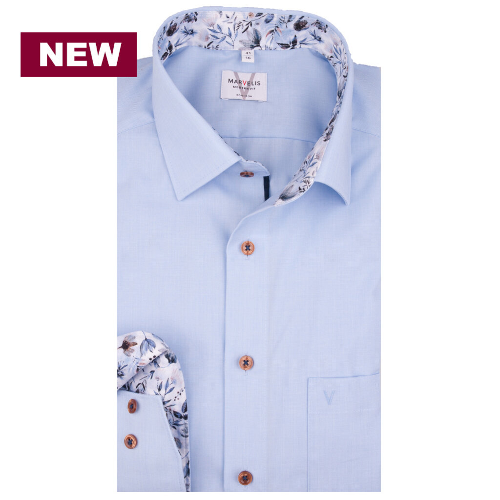 MarVelis MarVelis strijkvrij overhemd  blue met contrast Modern Fit, New Kent kraag