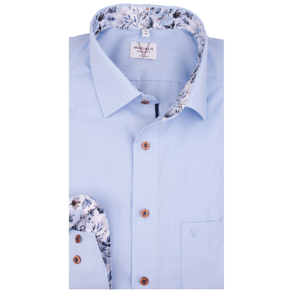MarVelis MarVelis strijkvrij overhemd  blue met contrast Modern Fit, New Kent kraag
