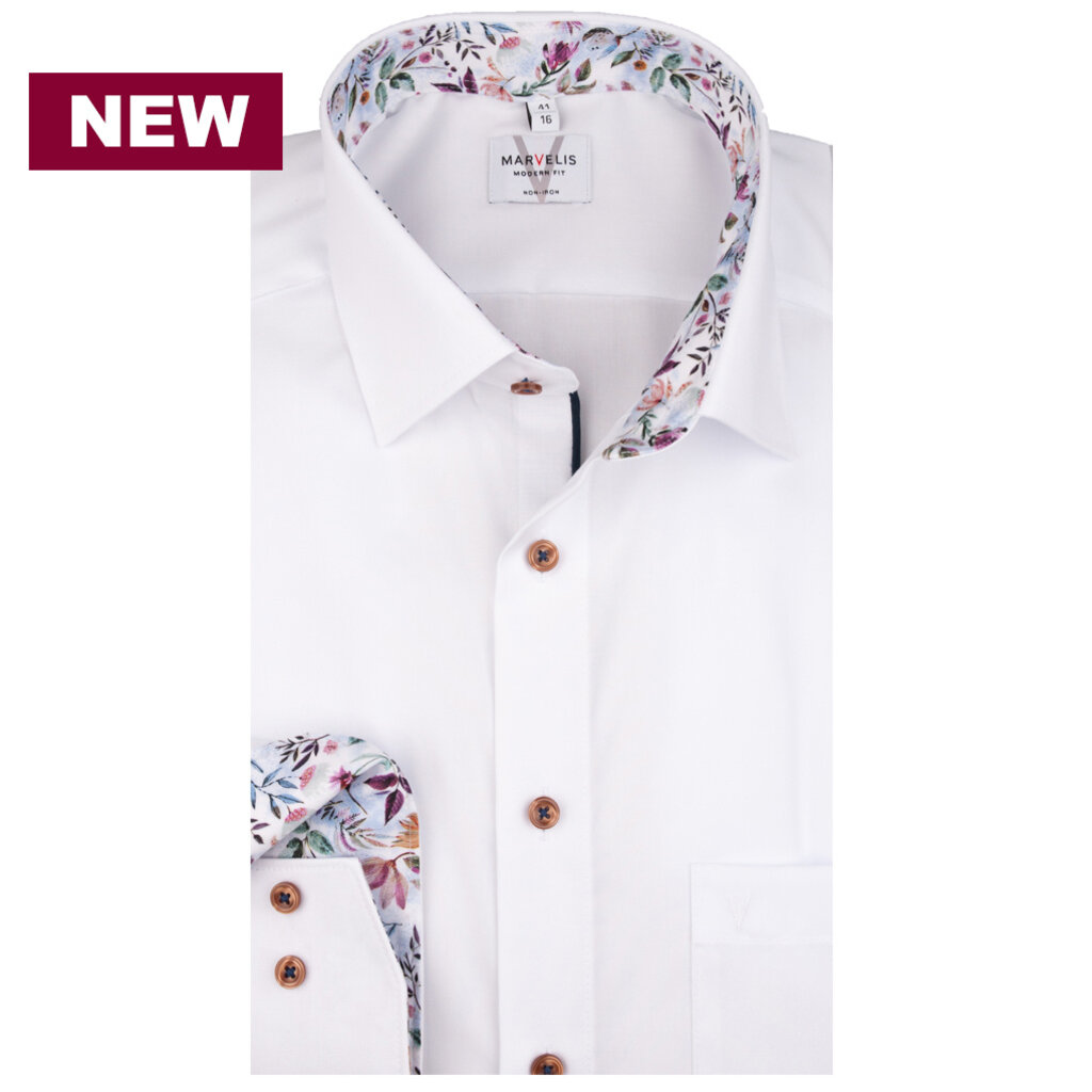 MarVelis MarVelis strijkvrij overhemd  wit met contrast Modern Fit, New Kent kraag