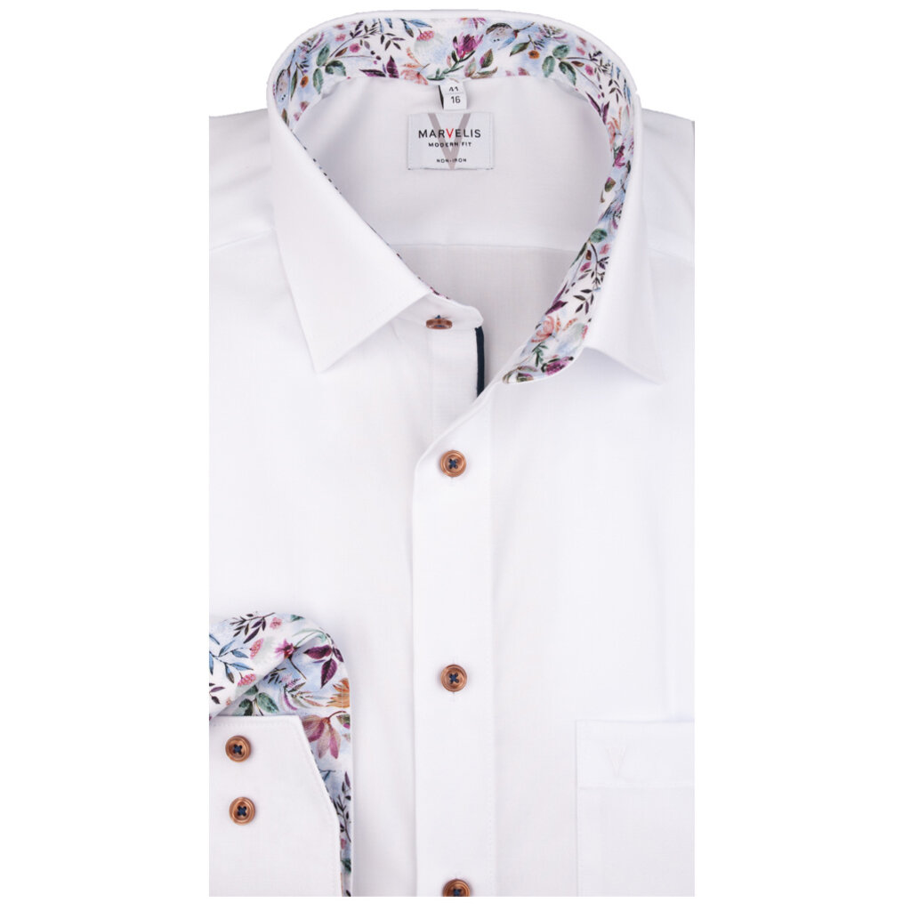 MarVelis MarVelis strijkvrij overhemd  wit met contrast Modern Fit, New Kent kraag