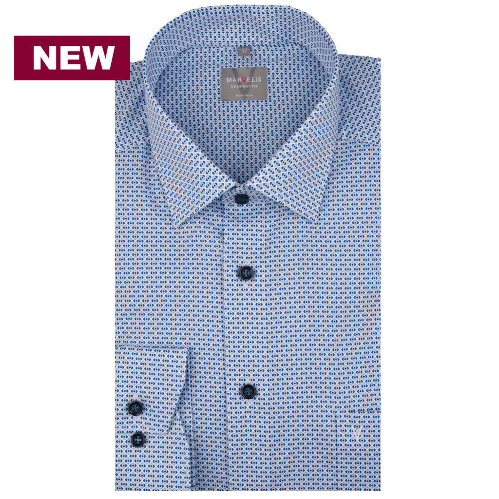 MarVelis MarVelis strijkvrij overhemd  met print Comfort Fit, New Kent kraag