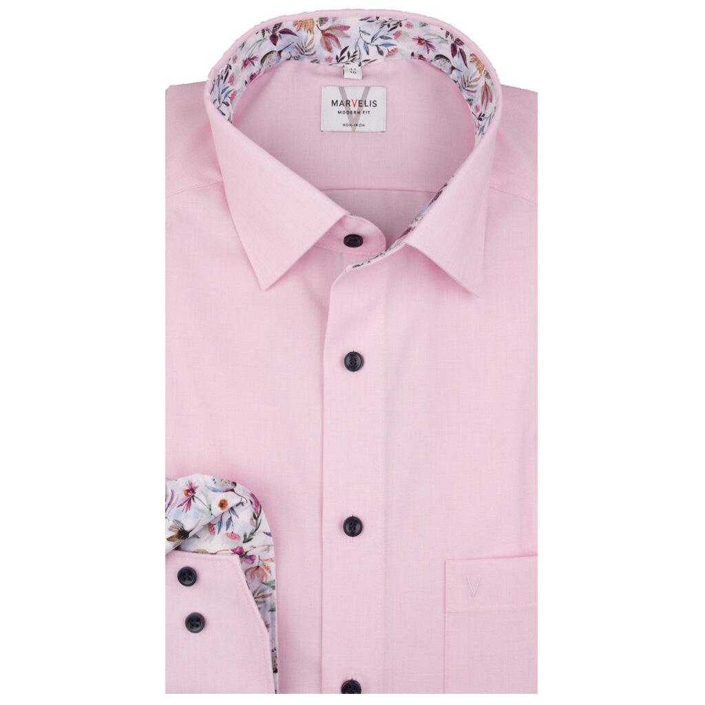 MarVelis MarVelis strijkvrij overhemd  roze met contrast Modern Fit, New Kent kraag
