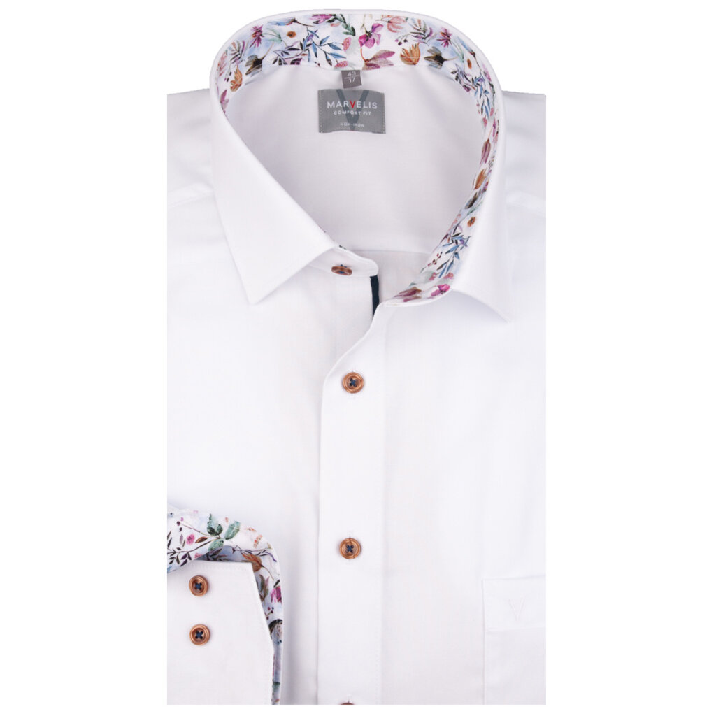 MarVelis MarVelis strijkvrij overhemd  wit met print Comfort Fit, New Kent kraag