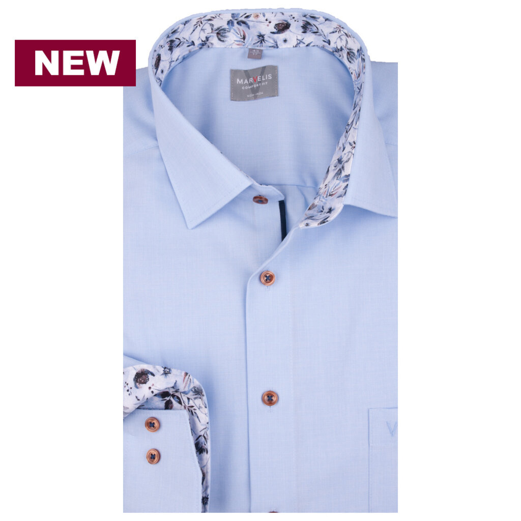 MarVelis MarVelis strijkvrij overhemd  lichtblauw met print Comfort Fit, New Kent kraag