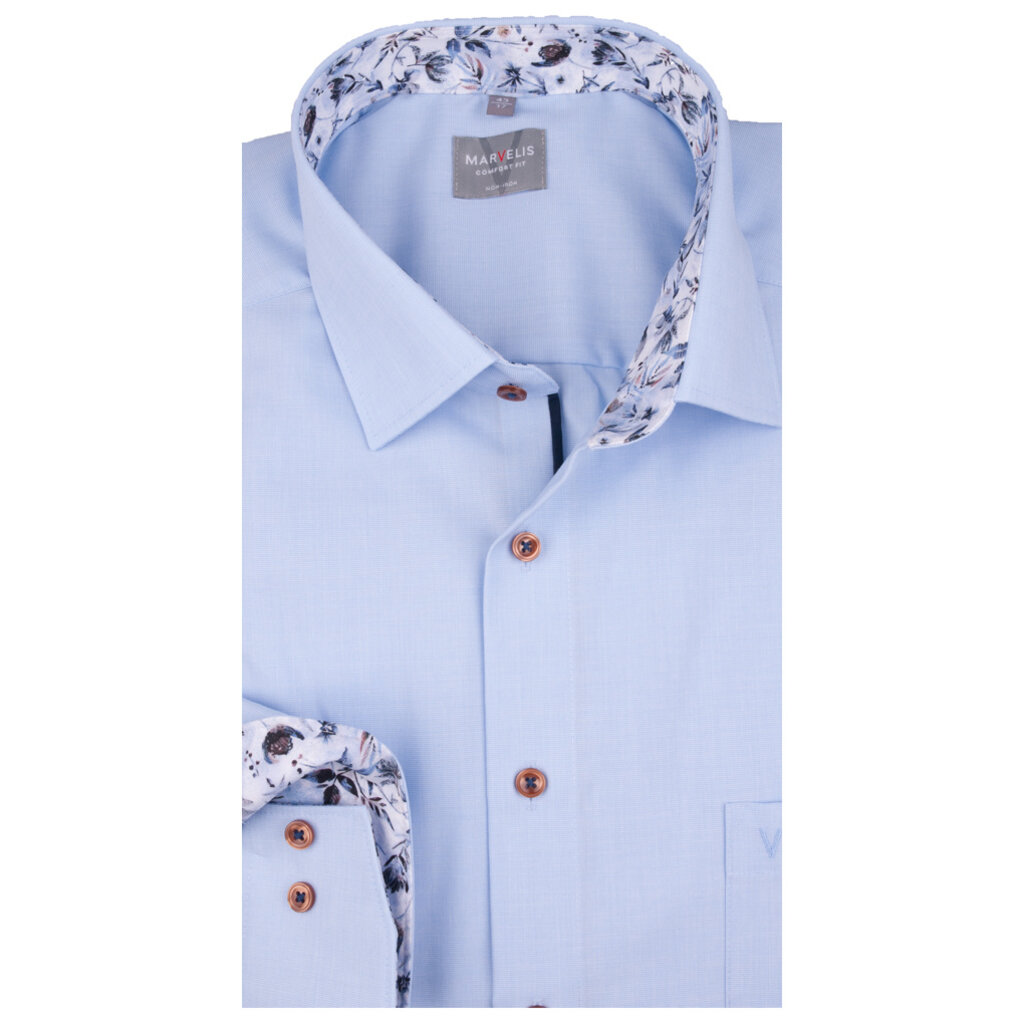 MarVelis MarVelis strijkvrij overhemd  lichtblauw met print Comfort Fit, New Kent kraag