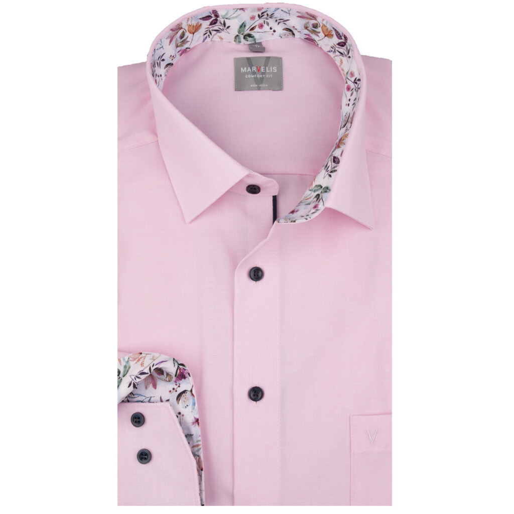 MarVelis MarVelis strijkvrij overhemd  roze met print Comfort Fit, New Kent kraag